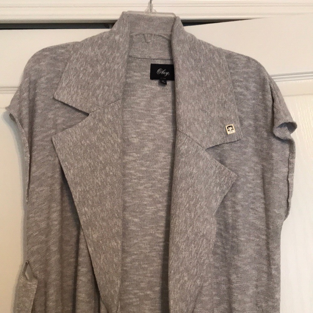 Obey short-sleeve longline cardigan with sash